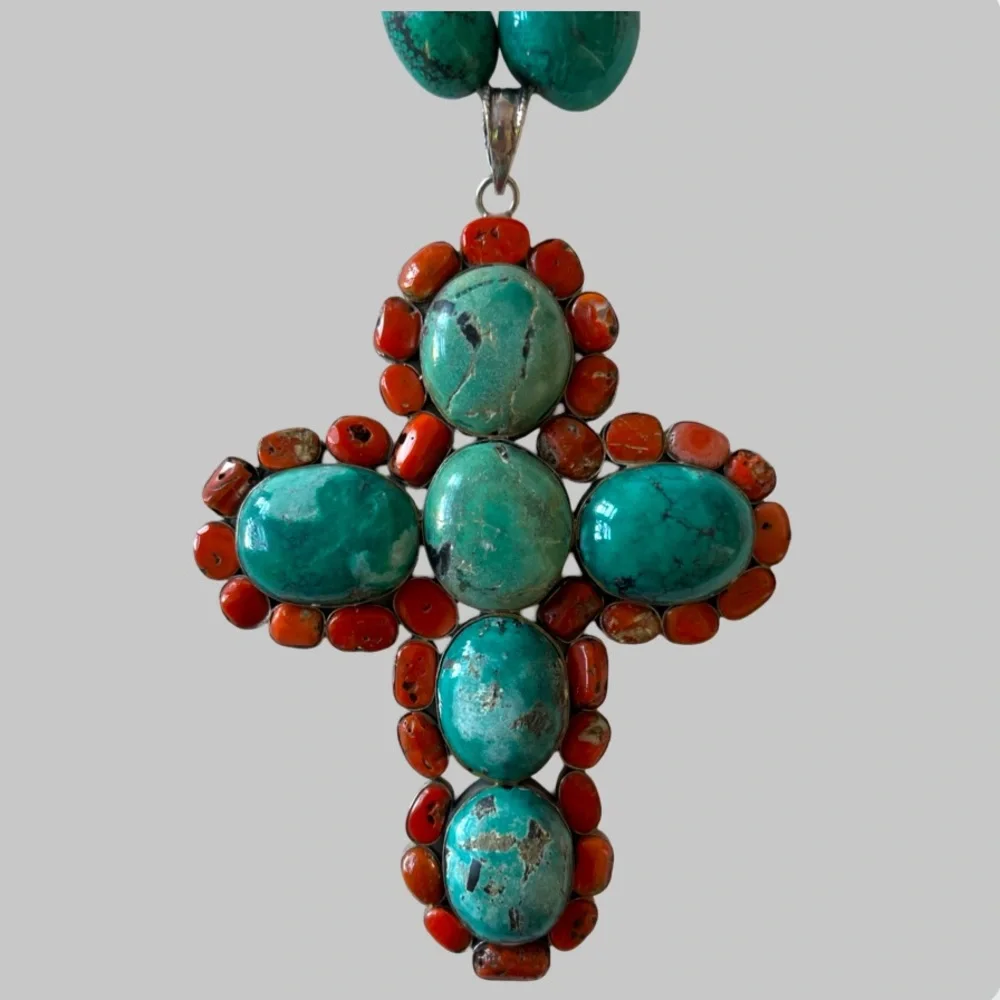 Sterling Silver Native American Large Vintage Necklace With Cross - Picture 3 of 9